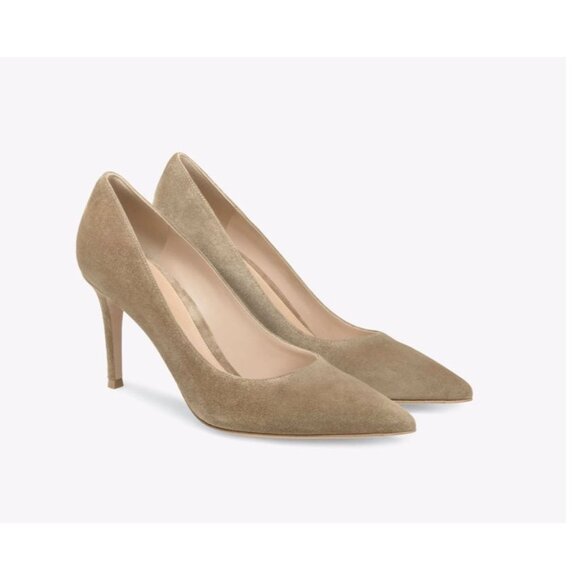 GIANVITO ROSSI Gianvito 85 Suede Pointed Toe Pumps Beige Brown Size 36.5 - Picture 1 of 8